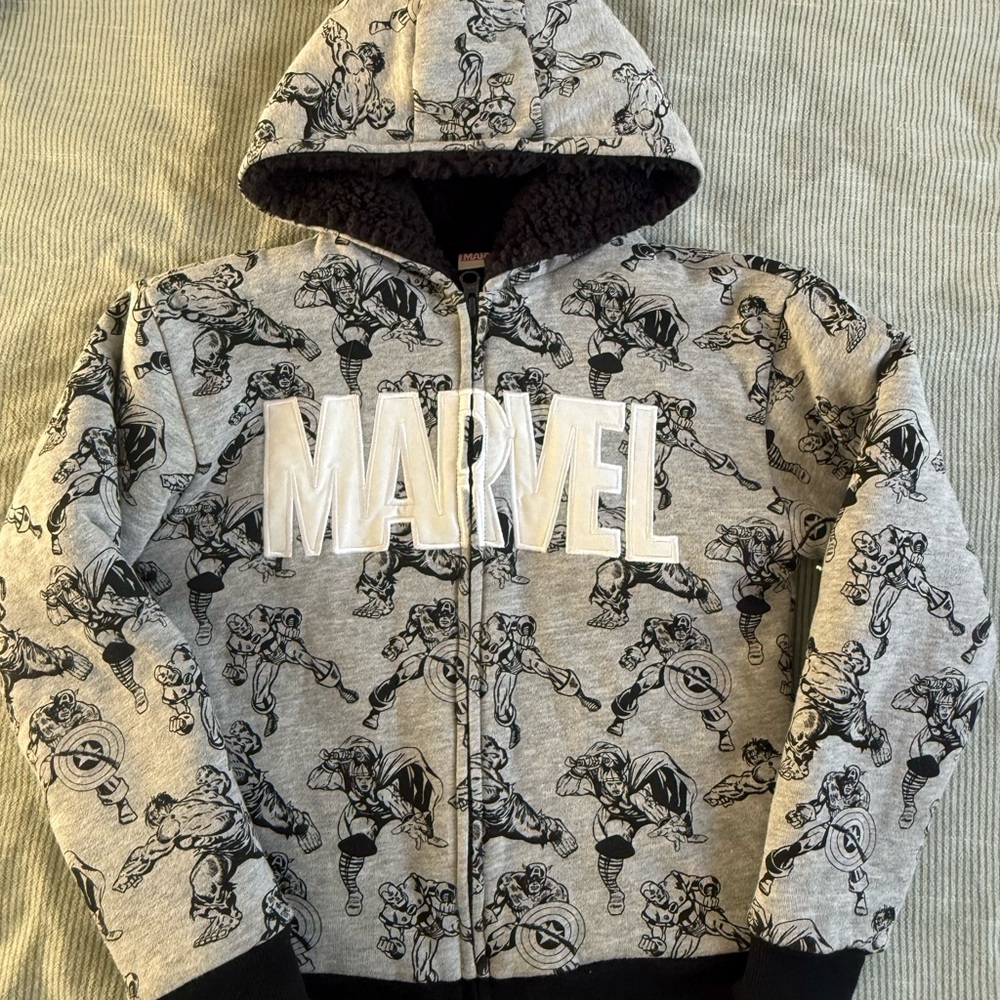 Marvel Kids Gray and Black Graphic Zip-Up Jacket